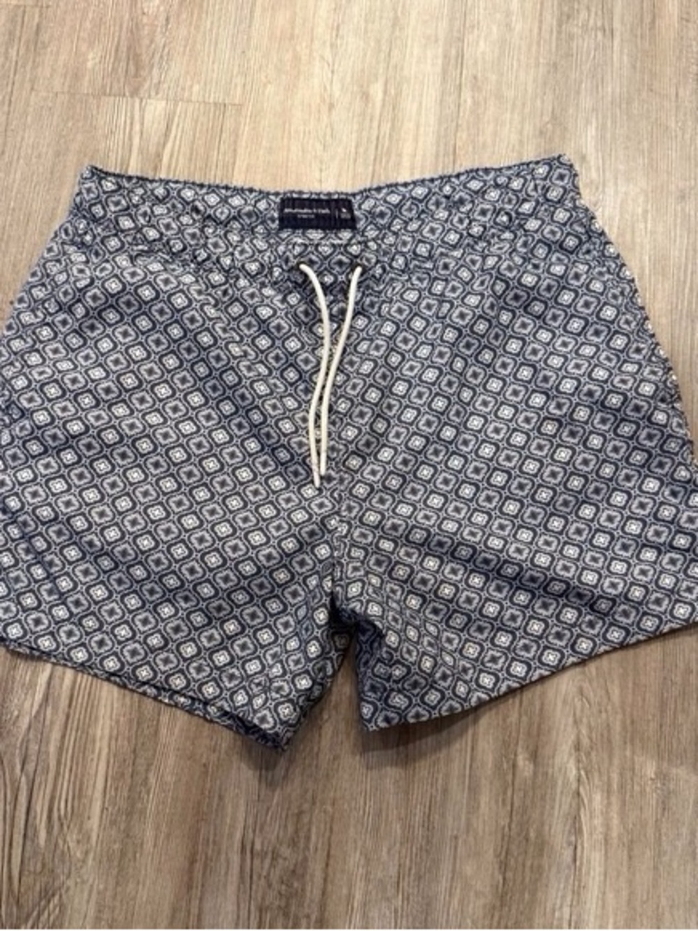 Abercrombie & Fitch Navy and White Geometric Swim Shorts
